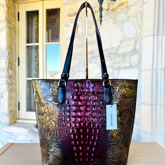 Brahmin Ellen Pesto Edgewood Embossed Leather Satchel/ Ady Wallet Option NWT - Picture 4 of 12